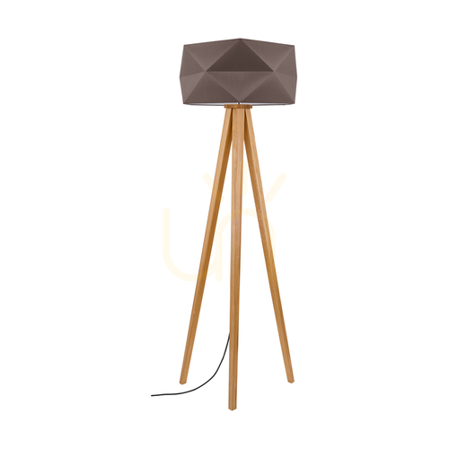 Kontrola Stojací lampa Finja, 1xE27, max.. 60 W, olejovaný dub / antracitový opletený kabel / hnědý stínidlo Ø 52 cm
