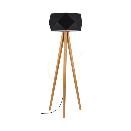 Kontrola Stojací lampa Finja, 1xE27, Max. 60 W, olejovaný dub/antracit, opletený kabel/černá, stínidlo Ø 52 cm