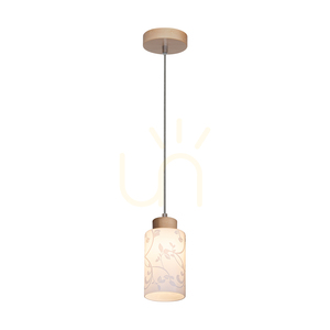 Závěsné svítidlo Flores, 1xE27, Max. 60 W, bříza / průhledný PVC kabel / bílé skleněné stínidlo s květinovým vzorem, Ø 10 cm small 1