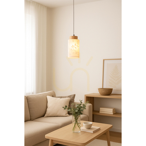 Závěsné svítidlo Flores, 1xE27, Max. 60 W, bříza / průhledný PVC kabel / bílé skleněné stínidlo s květinovým vzorem, Ø 10 cm small 2
