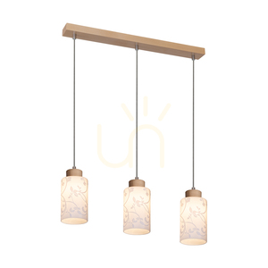 Závěsné svítidlo Flores, 3xE27, Max. 60 W, bříza / průhledný PVC kabel / bílé skleněné stínidlo s květinovým vzorem, 54 cm small 1