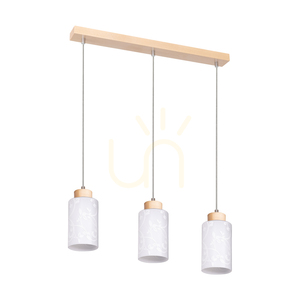 Závěsné svítidlo Flores, 3xE27, Max. 60 W, bříza / průhledný PVC kabel / bílé skleněné stínidlo s květinovým vzorem, 54 cm small 0