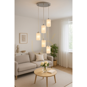 Závěsné svítidlo „Flowers“, 5xE27, Max. 60 W, chromovaný kov / kabel z průhledného PVC / bílé skleněné stínidlo s květinovým vzorem, Ø 35 cm small 2