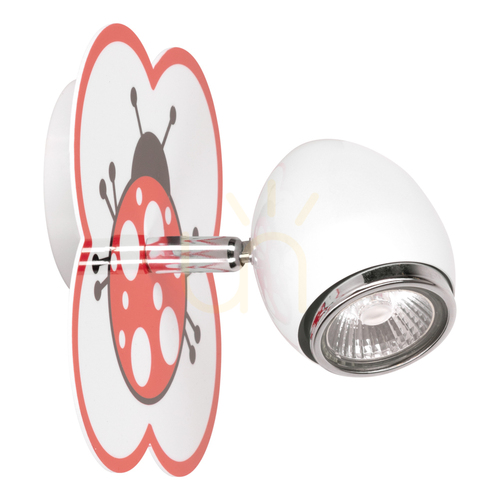 Kontrola Nástěnné svítidlo Fly, 1xGU10, max. 50 W, bílé/chromované kovové s motivem berušky, 16 cm