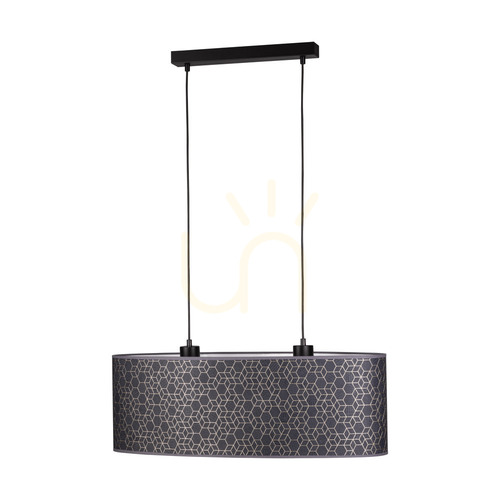 Kontrola Závěsné svítidlo Galance, 2xE27, Max. 40 W, černý kov / černý opletený kabel / černozlatý stínidlo s tapetovým vzorem, 70 cm