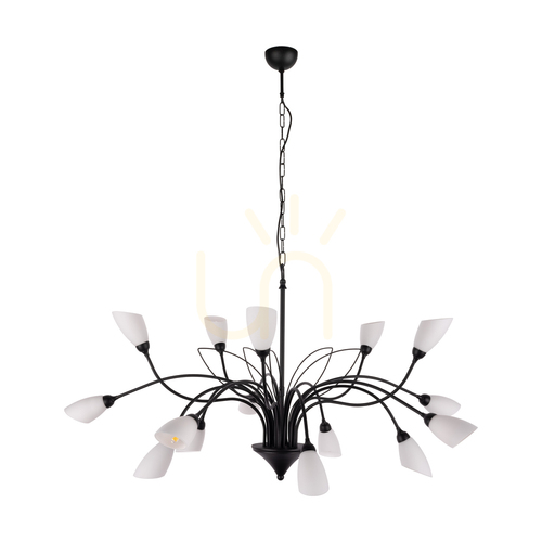 Kontrola Závěsné svítidlo Gloriosa, 15xG9, Max. 6W LED, černý kov / černý PVC kabel / bílé skleněné stínidlo, Ø 108 cm