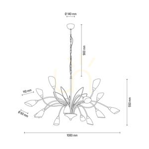 Závěsné svítidlo Gloriosa, 15xG9, Max. 6W LED, zlatý kov / černý PVC kabel / bílé skleněné stínidlo, Ø 108 cm small 2