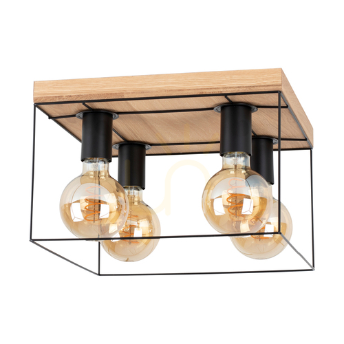 Kontrola Stropní svítidlo Gretter, 4xE27, Max. 60 W, olejovaný dub/černý kov, 34 cm