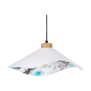 Závěsné svítidlo Hattu s květinovým motivem, 1xE27, max.. 40 W, olejovaný dub / černý opletený kabel / bílý a vícebarevný stínidlo, Ø 40 cm small 2