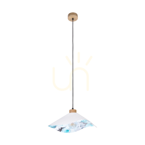 Závěsné svítidlo Hattu s květinovým motivem, 1xE27, max.. 40 W, olejovaný dub / černý opletený kabel / bílý a vícebarevný stínidlo, Ø 40 cm small 0