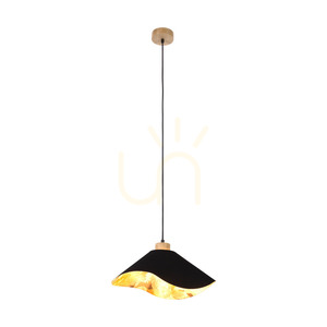 Květinové závěsné svítidlo Hattu, 1xE27, Max. 40 W, olejovaný dub / černý opletený kabel / černé a pestrobarevné stínidlo, Ø 40 cm small 1
