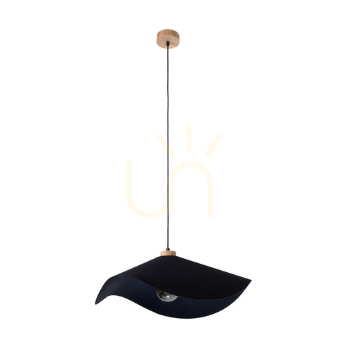 Kontrola Závěsné svítidlo Hattu, 1xE27, max.. 40 W, olejovaný dub / černý opletený kabel / černý stínidlo Ø 50 cm