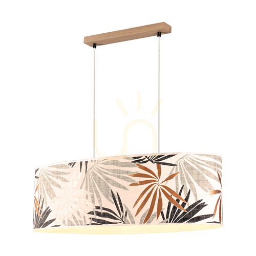 Kontrola Závěsné svítidlo Hoja 2xE27 Max. 40 W, olejovaný dub / průhledný PVC kabel / vícebarevný stínidlo z tapety, 80 cm