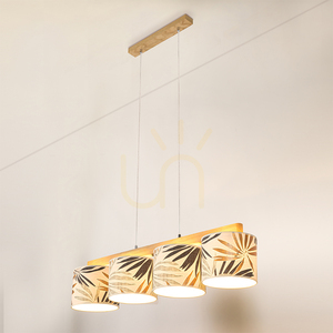 Závěsné svítidlo Hoja 4xE27 Max. 25 W, olejovaný dub / průhledný PVC kabel / vícebarevný stínidlo z tapety, 86 cm small 2