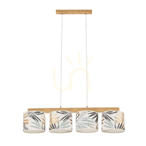 Závěsné svítidlo Hoja 4xE27 Max. 25 W, olejovaný dub / průhledný PVC kabel / vícebarevný stínidlo z tapety, 86 cm small 0