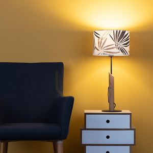 Stolní lampa Hoja, 1xE27, Max. 60 W, olejovaný dub / černý kov / černý opletený kabel / pestrobarevný stínidlo z tapety, Ø 27 cm small 2