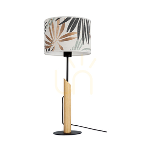 Stolní lampa Hoja, 1xE27, Max. 60 W, olejovaný dub / černý kov / černý opletený kabel / pestrobarevný stínidlo z tapety, Ø 27 cm small 0