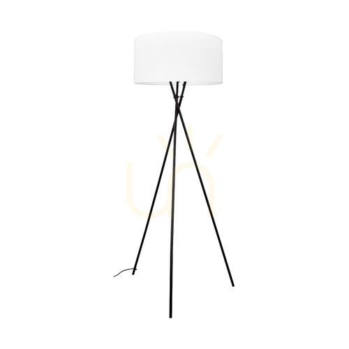 Kontrola Stojací lampa Hugo, 1xE27, Max. 60 W, černý kov / černý PVC kabel / bílý celulózový stínidlo, 62 cm