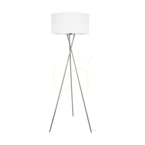 Kontrola Stojací lampa Hugo, 1xE27, Max. 60 W, saténově matný kov / průhledný PVC kabel / bílé stínidlo, 62 cm