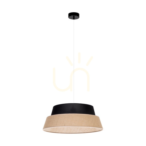 Kontrola Jutové závěsné svítidlo 1xE27 Max. 60 W, černý kov / průhledný PVC kabel / černobéžový jutový stínidlo, Ø 50 cm