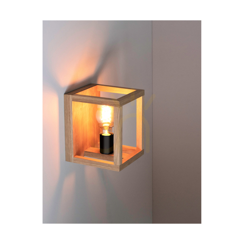 Kontrola Nástěnné svítidlo Kago 1xE27 Max. 40 W, olejovaný dub / černý kov, 21,5 cm