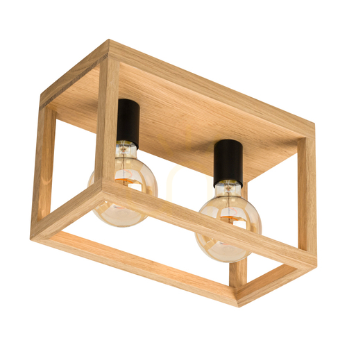 Kontrola Stropní svítidlo Kago, 2xE27, Max. 60 W, olejovaný dub/černý kov, 36 cm