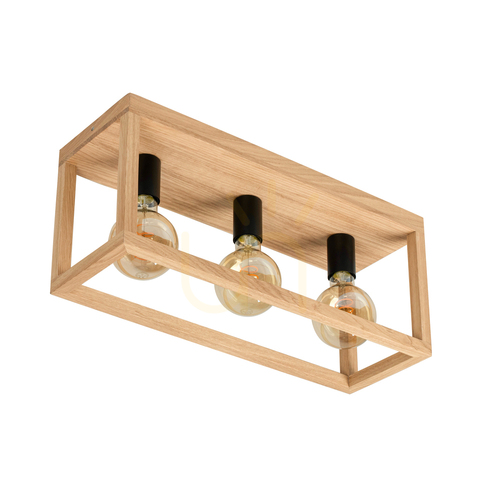 Kontrola Stropní svítidlo Kago, 3xE27, Max. 60 W, olejovaný dub/černý kov, 52 cm