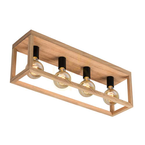 Kontrola Stropní svítidlo Kago, 4xE27, Max. 60 W, olejovaný dub/černý kov, 68 cm