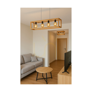 Závěsné svítidlo Kago 4xE27 Max. 60 W, olejovaný dub / černý kov / průhledný PVC kabel, 90 cm small 4