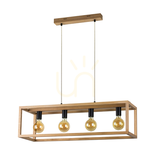 Kontrola Závěsné svítidlo Kago 4xE27 Max. 60 W, olejovaný dub / černý kov / průhledný PVC kabel, 90 cm