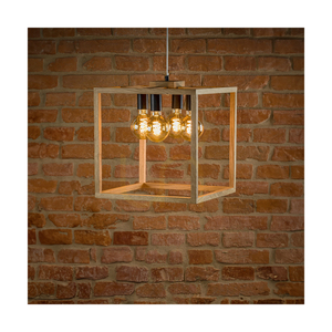 Závěsné svítidlo Kago 4xE27 Max. 60 W, olejovaný dub / černý kov / průhledný PVC kabel, 40 cm small 1
