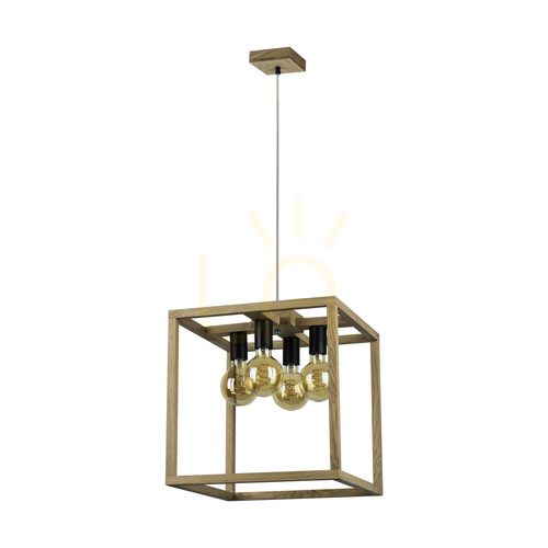 Kontrola Závěsné svítidlo Kago 4xE27 Max. 60 W, olejovaný dub / černý kov / průhledný PVC kabel, 40 cm