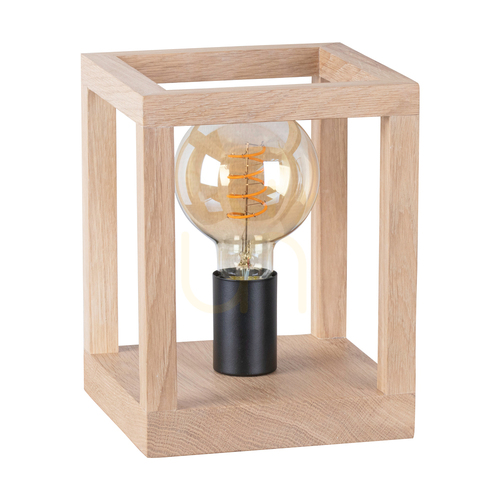 Kontrola Stolní lampa Kago, 1xE27, Max. 60 W, olejovaný dub / černý kov / černý opletený kabel, 20 cm