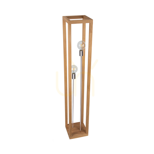 Kontrola Stojací lampa Kago, 2xE27, Max. 60 W, olejovaný dub / chromovaný kov / černý opletený kabel, 25 cm