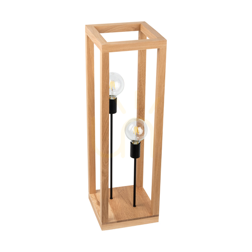 Kontrola Stojací lampa Kago 2xE27 Max. 60 W, olejovaný dub / černý kov / černý opletený kabel 25 cm