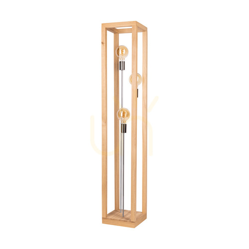 Kontrola Stojací lampa Kago, 3xE27, Max. 60 W, olejovaný dub / chromovaný kov / černý opletený kabel, 25 cm
