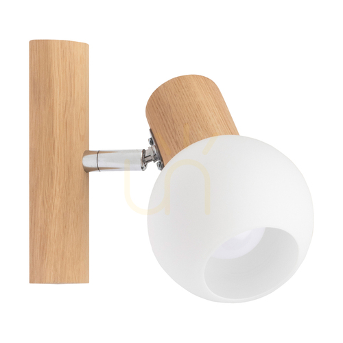 Kontrola Nástěnné svítidlo Karin 1xE14 Max. 40 W, olejovaný dub / chromovaný kov / bílý skleněný stínidlo 18 cm