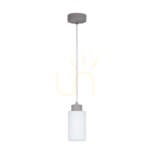 Kontrola Závěsné svítidlo Karla, 1xE27, Max. 60 W, betonově šedá/průhledný PVC kabel/bílý skleněný stínidlo, Ø 10 cm