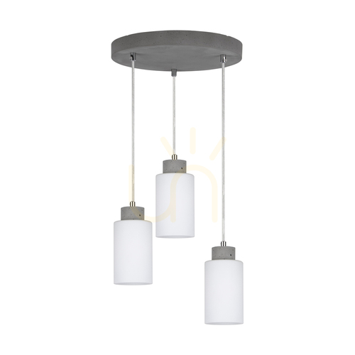 Kontrola Závěsné svítidlo Karla, 3xE27, Max. 60 W, betonově šedá/průhledný PVC kabel/bílý skleněný stínidlo, Ø 32 cm