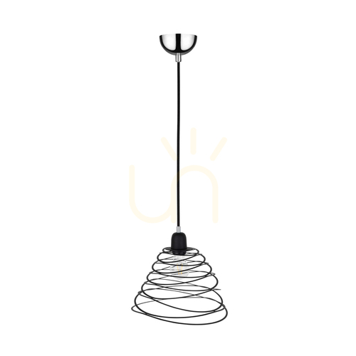 Kontrola Závěsné svítidlo Komet, 1xE27, Max. 60 W, chromovaný kov / černý PVC kabel / černý kovový stínidlo, Ø 30 cm
