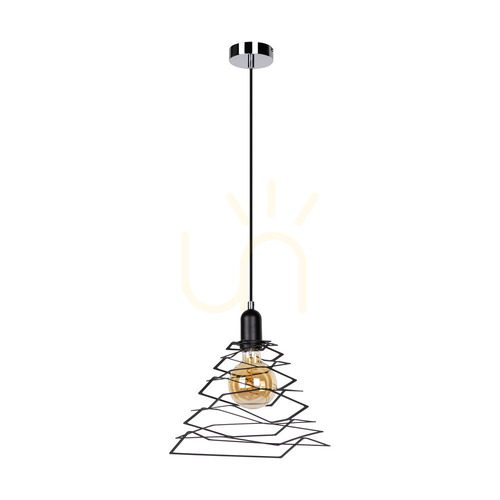 Kontrola Závěsné svítidlo Komet, 1xE27, Max. 60 W, chromovaný kov / černý PVC kabel / černý kovový stínidlo, 24 cm