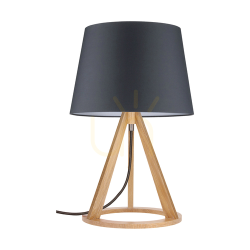 Kontrola Stolní lampa Konan, 1xE27, max.. 25 W, olejovaný dub / antracitový pletený kabel / antracitový stínidlo Ø 30 cm