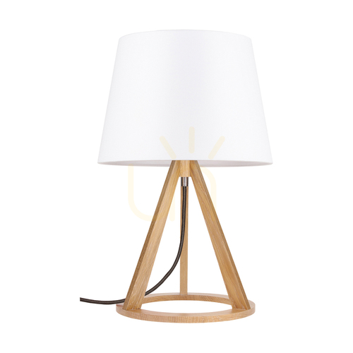 Kontrola Stolní lampa Konan, 1xE27, max.. 25 W, olejovaný dub / antracitový opletený kabel / bílý stínidlo Ø 30 cm