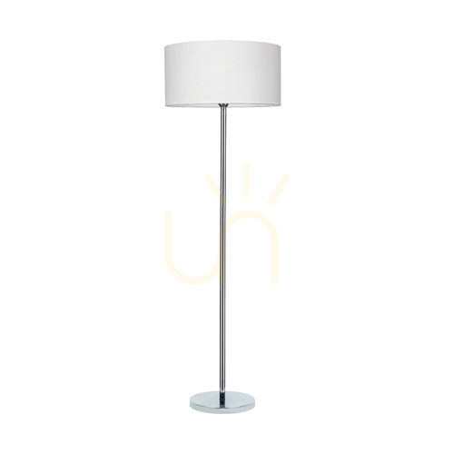 Kontrola Stojací lampa Leila, 1xE27, Max. 60 W, chromovaný kov / průhledný PVC kabel / stínidlo z papíru a PVC s puntíkovaným vzorem, Ø 50 cm