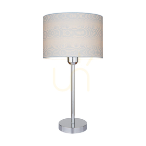 Stolní lampa Leila, 1xE27, Max. 40 W, chromovaný kov / průhledný PVC kabel / stínidlo z papíru a PVC se vzorem napodobujícím dřevo, Ø 50 cm small 1