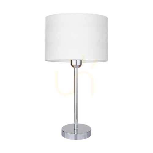 Kontrola Stolní lampa Leila, 1xE27, Max. 40 W, chromovaný kov / průhledný PVC kabel / stínidlo z papíru a PVC se vzorem napodobujícím dřevo, Ø 50 cm