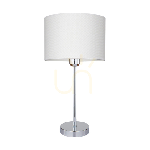 Kontrola Stolní lampa Leila, 1xE27, Max. 40 W, chromovaný kov / průhledný PVC kabel / stínidlo z papíru a PVC s puntíkovaným vzorem, Ø 25 cm
