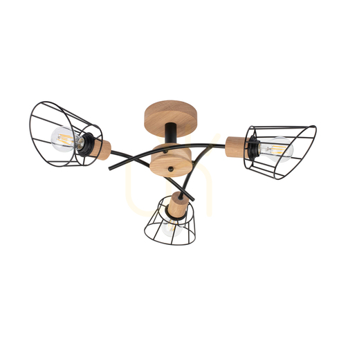 Kontrola Stropní svítidlo Linra, 3xE27, Max. 40 W, olejovaný dub/černý kov, Ø 70 cm