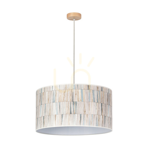 Kontrola Závěsné svítidlo Luna, 1xE27, Max. 60 W, bříza / průhledný PVC kabel / vícebarevný stínidlo z tapety, Ø 50 cm