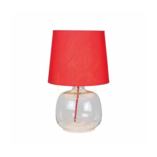 Kontrola Stolní lampa Mandy, 1xE27, Max. 40 W, čiré sklo / červený opletený kabel / červený stínidlo, Ø 22,5 cm